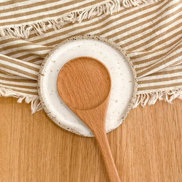 Repose spatule ou cuillère blanc moucheté en céramique