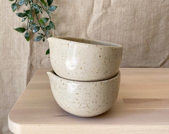 Matcha bowl beige speckled handmade stoneware ceramic tableware