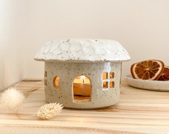 Home tealight holder ceramic wax burner in artisanal stoneware
