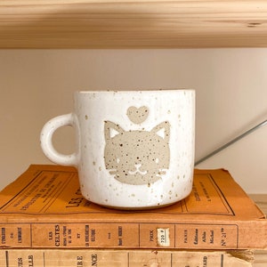 White speckled cat mug ceramic handmade stoneware tableware