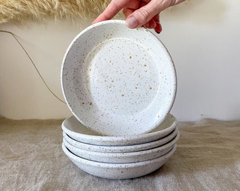 Small white speckled ceramic pasta bowl, handmade stoneware tableware