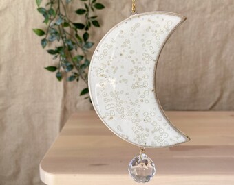 White ceramic moon suncatcher, handmade stoneware sun catcher