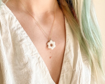 Porcelain flower necklace with Gold Filled chain