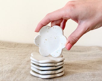 Teabag rest teaspoon rest flower white speckled handmade stoneware ceramic tableware