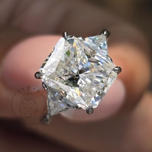 4 CT Radiant Cut Moissanite Three Stone Engagement Ring Gift For Her Best Promise Ring Solid Gold Ring Unique Gift Rings for Women