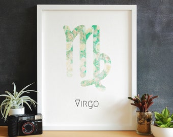 Virgo Star Sign 8.5x11 Virgo Floral Printable Wall Art Zodiac Poster 5x7 8x10 Astrology Gifts for Virgo 11x14