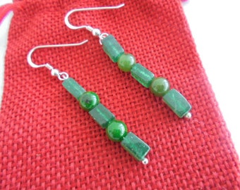 Véritable Argent Sterling 925 naturel grade A jade vert perles Boucles d'oreilles Créoles 