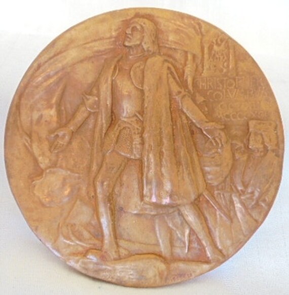 Big bronze medal CHRISTOPHER COLUMBUS Cristoforo Colombo World Exhibition Genova 1892 400th anniversary discovery America Engraver BARBER