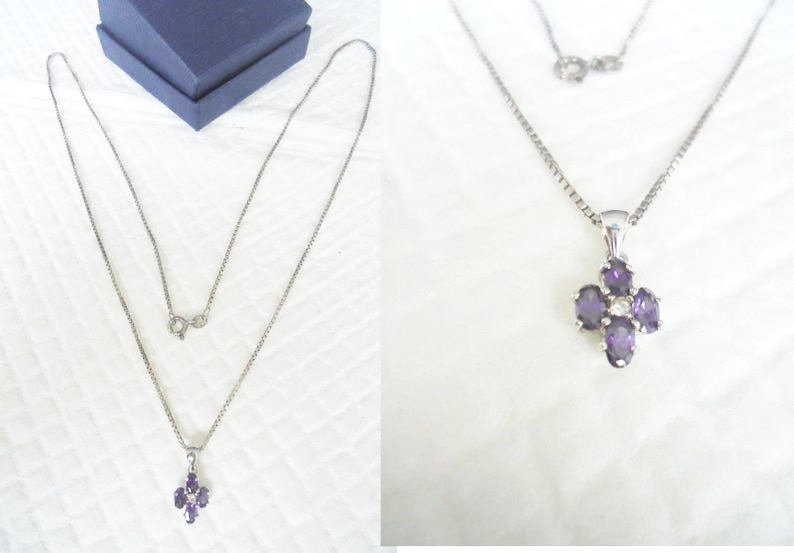 NECKLACE in STERLING SILVER 925 and pendent cross with 4 amethyst stones in white gold 18K Original in gift box