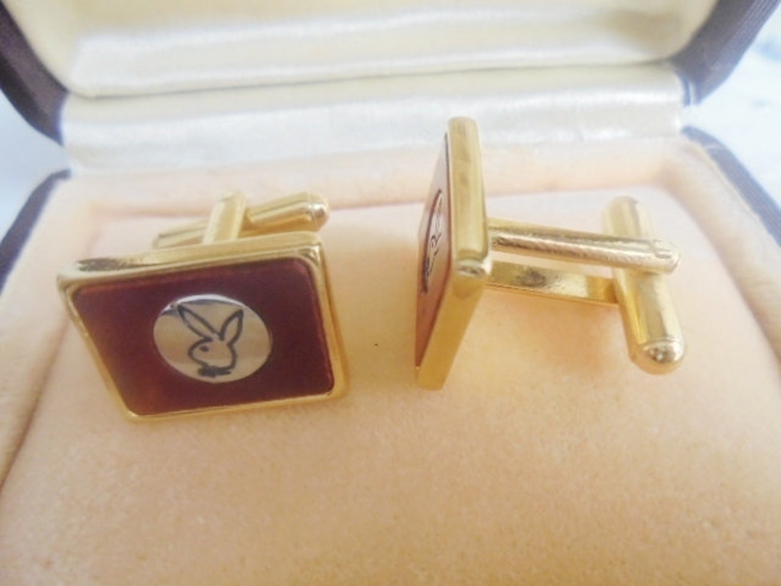 PLAYBOY CUFFLINKS cuff links gold color and lacque Original | Etsy