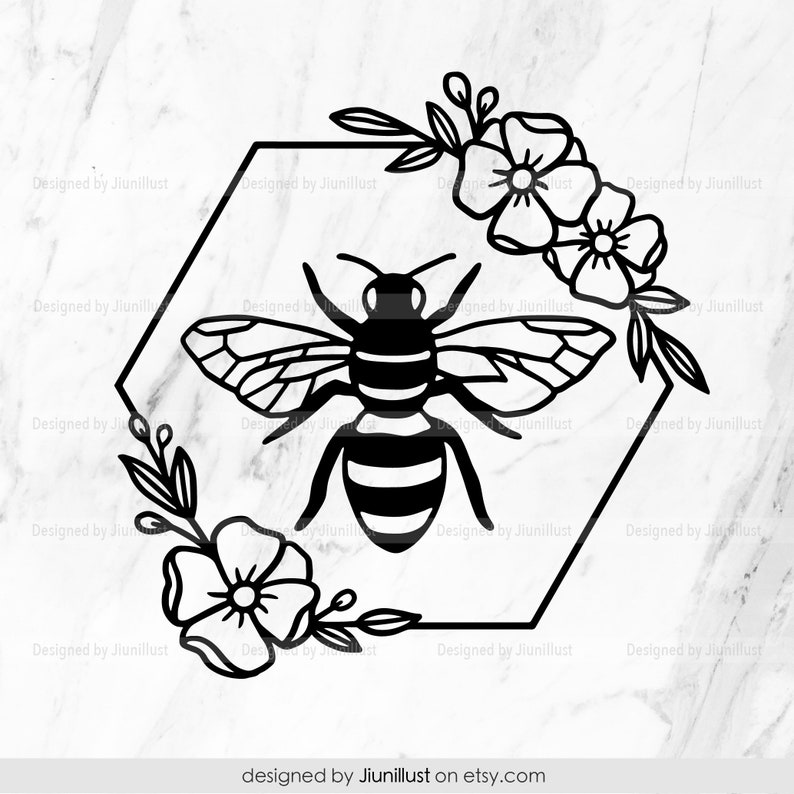 Download Floral Bee SVG Hand Drawn Bee SVG Bee Cut File Honey Bee | Etsy