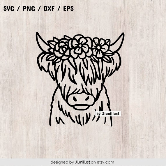 Floral Highland Cow SVG Highland Cow with Flower Crown SVG | Etsy