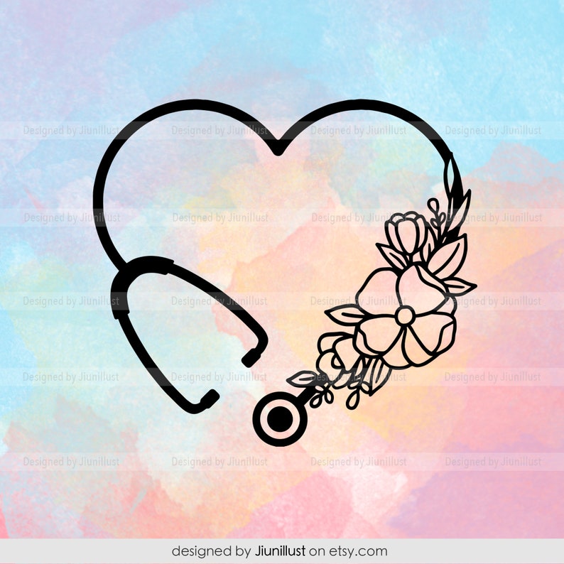 Download Floral Stethoscope SVG Hand Drawn Heart Shaped Stethoscope | Etsy