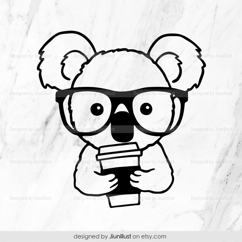 Download Coffee Koala SVG Hand Drawn Koala with Glasses SVG Cute | Etsy