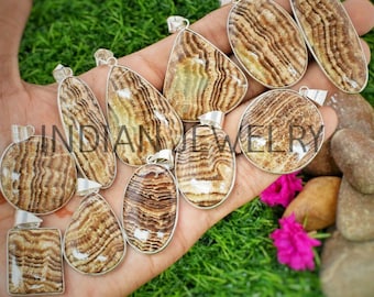 Natural Aragonite Gemstone Bezel Pendant / Aragonite Bezel Pendant / Bulk Jewellery / Wholesale Lot / 925 Sterling Silver Plated