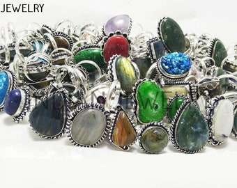 Natural Mix Gemstone Ring / Mix Stones Ring / Chunky Rings For Womens / Indain Bulk Jewellery / Wholesale Lot / 925 Sterling Silver Plated