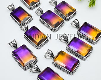Ametrine Gemstone Pendant, Antique Design Pendant, Vintage Style Pendant, Christmas Gift For Her, 925 Sterling Silver Plated Jewelry