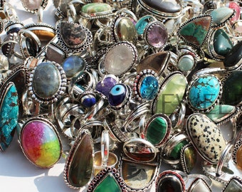 Natural Mix Gemstone Ring / Natural Mix Ring / Bulk Jewellery / Wholesale Lot / 925 Sterling Silver Plated