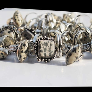 Natural Dalmatian Jasper Gemstone Ring / Dalmatian Jasper Ring / Vintage Jewelry Lot / Wholesale Lots / 925 Sterling Silver Plated