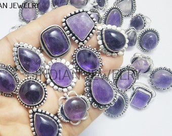 Natural Amethyst Gemstone Ring / Amethyst Ring / Bulk Jewellery / Wholesale Lot / 925 Sterling Silver Plated