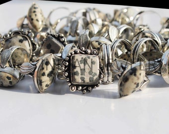 Natural Dalmatian Jasper Gemstone Ring / Dalmatian Jasper Ring / Vintage Jewelry Lot / Wholesale Lots / 925 Sterling Silver Plated