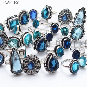 Blue Topaz Gemstone Ring / Blue Topaz Ring / Bulk Jewellery / Wholesale Lot / 925 Sterling Silver Plated