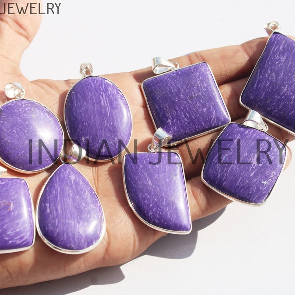 Synthetic Charoite Gemstone Pendant / Wholesale Lot / 925 Sterling Silver Plated