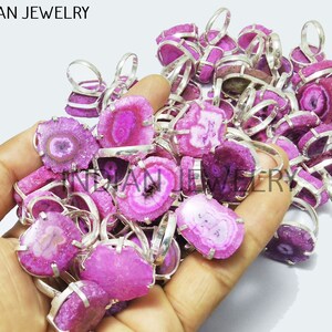Natural Pink Solar Quartz Gemstone Ring / Natural Pink Solar Quartz Ring/ Bulk Jewellery / Wholesale Lot / 925 Sterling Silver Plated