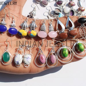 Mix Gemstone Earrings / Mix Gemstone Designs Earrings / Dangle Drop Earrings / Wholesale Earrings Lot / 925 Sterling Silver Plated Earrings