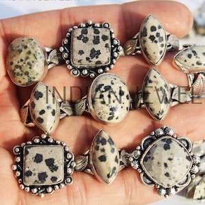 Natural Dalmatian Jasper Gemstone Ring / Dalmatian Jasper Ring / Bulk Jewellery / Wholesale Lot / 925 Sterling Silver Plated