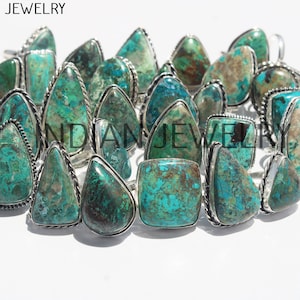 Natural Chrysocolla Gemstone Ring / Ethnic Handmade Gemstone Ring / Bulk Jewellery / Wholesale Lot / 925 Sterling Silver Plated Ring