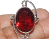Garnet Ring , Ethnic Jewelry Handmade Gemstone Ring , 925 Sterling Silver Plated Ring , quot Size - 8.5 quot ( IJ - 03 )