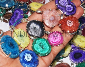 Natural Solar Quartz Prong Setting Gemstone Pendant / Designer Gemstone Pendant / Wholesale Lot / 925 Sterling Silver Plated Pendant
