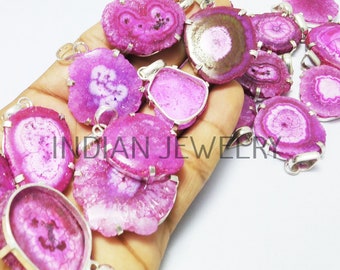 Natural Pink Solar Quartz Prong Setting Gemstone Pendant/Designer Gemstone Pendant/Wholesale Lot / 925 Sterling Silver Plated Pendant