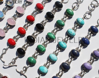 Turquoise, Malachite & Larimar Mix Gemstone Bracelet, Unique Design Women's Bracelet, Vintage Style Bracelet, 925 Sterling Silver Plated