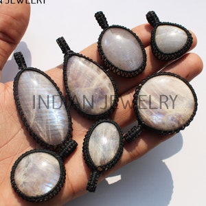 Natural Belomorite Moonstone Macrame Pendant, Gemstone Healing Macrame Jewelry, Antique Jewelry, Gift For Her, Daily Wear Pendant