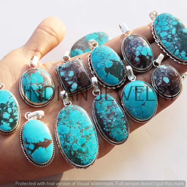 Natural Turquoise Gemstone Pendant / Turquoise Pendant / Bulk Jewellery / Wholesale Lot / Vintage Style Jewelry / 925 Sterling Silver Plated