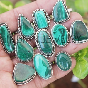 Natural Malachite Gemstone Ring / Natural Malachite Ring / Bulk Jewellery / Wholesale Lot / 925 Sterling Silver Plated