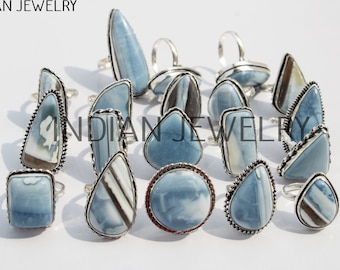 Natural Blue Owyhee Opal Gemstone Ring / Ethnic Handmade Designer Gemstone Ring / Wholesale Lot / 925 Sterling Silver Plated Ring