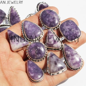 Natural Lepidolite Gemstone Ring / Ethnic Handmade Gemstone Ring / Bulk Jewellery / Wholesale Lot / 925 Sterling Silver Plated