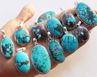 Natural Turquoise Gemstone Pendant / Turquoise Pendant / Bulk Jewellery / Wholesale Lot / Vintage Style Jewelry / 925 Sterling Silver Plated