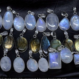 Moonstone & Labradorite Gemstone Bezel Pendant / Bezel Pendant / Bulk Jewellery / Wholesale Lot / 925 Sterling Silver Plated