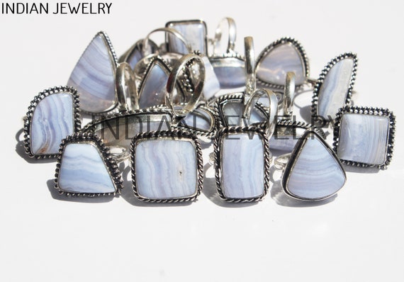 Anello Statement In Pietra Naturale Quarzo Agata - Design Esagerato Blu Turchese Regolabile - 3