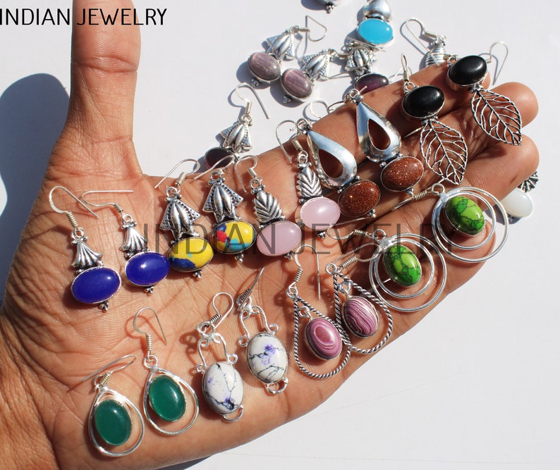 Mix Gemstone Earrings / Mix Gemstone Designs Earrings / Dangle Drop ...
