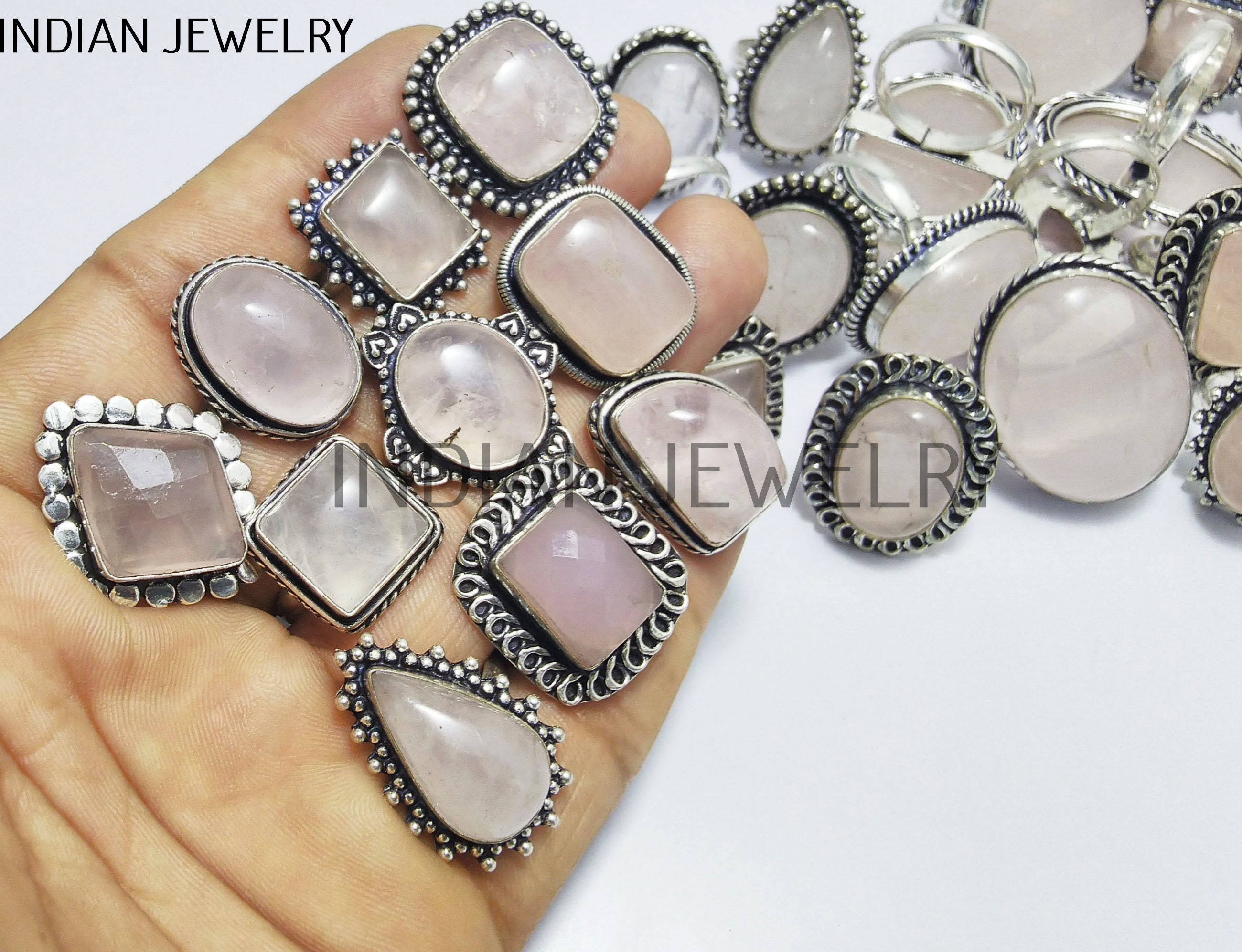 Natural Rose Quartz Gemstone Ring / Rose Quartz Ring / Bulk Jewellery / Wholesale Lot / 925 Sterling Silver Plated