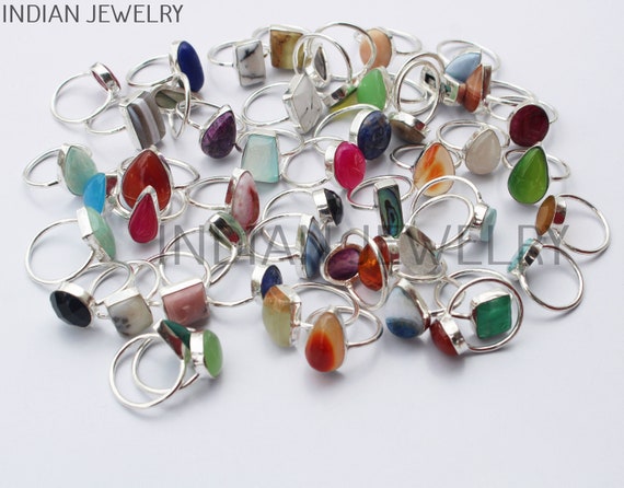 BULK SALE !! Mix Gemstone Ring Wholesale LOT 925 Sterling Silver Plated  Rings