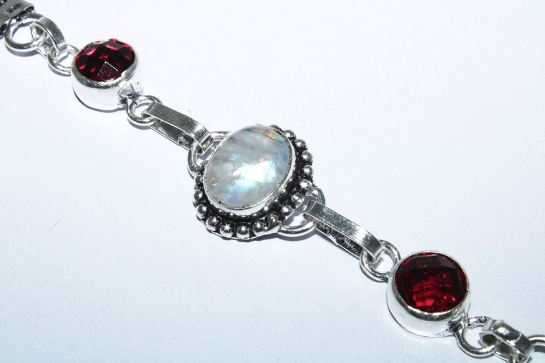 IJ - 05 Natural Rainbow Moonstone /& Pink Tourmaline Bracelet 925 Sterling Silver Plated Bracelet Ethnic Jewelry Handmade Bracelet