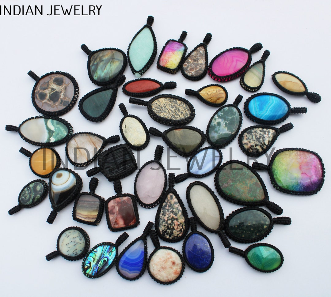 Natural Mix Gemstone Macrame Pendant, Gemstone Healing Jewelry, Macrame