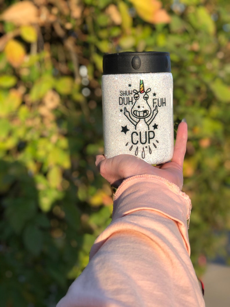 Unicorn Shu Du Fu Cup stainless steel koozie including free gift standard size koozie White diamond polyester glitter