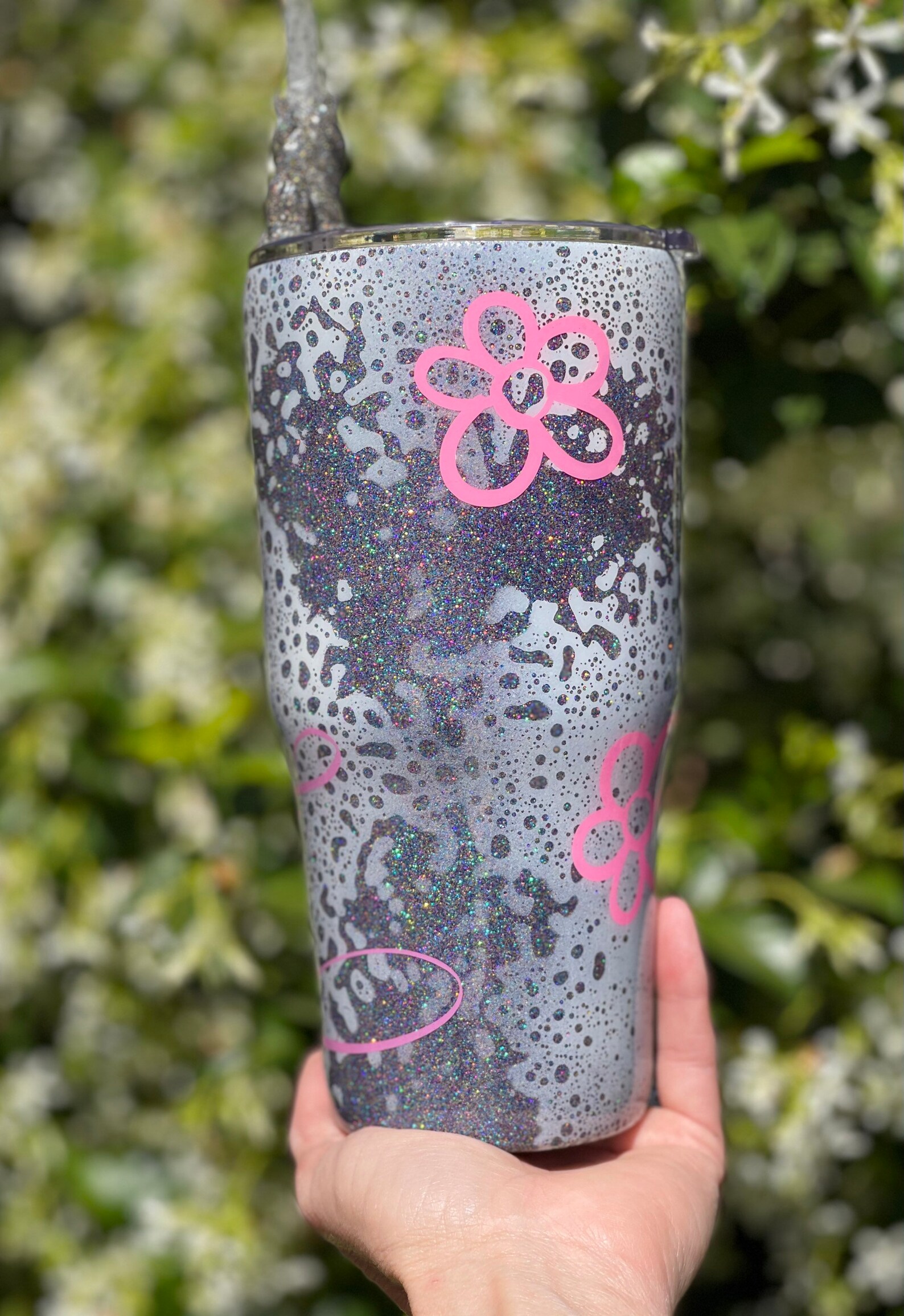 Black and White custom glitter epoxy tumbler Splatter design Etsy